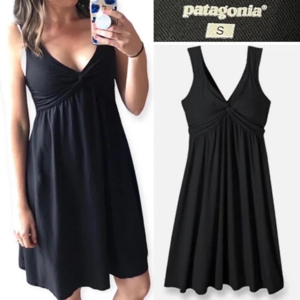 Patagonia Kamala Front Twist Empire Waist A-Line Dress Black Size Small